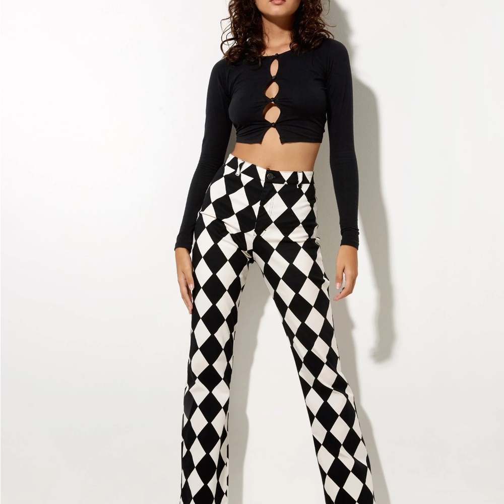 MOTEL ROCKS Black and White Checkered Women's Pants